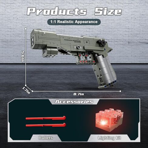 Finger Rock M1911 Pistol Model Guns Building Blocks Toy Set, DIY Simulation Handheld Gun Mechanical Model Kits, 333 pcs Collectible Construction Shootable Sniper Toys Gifts for Teens Boys Aged 14+ in Kuwait