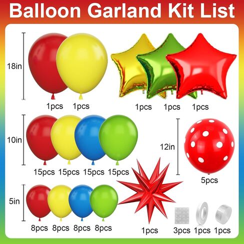 Red Blue Green Yellow Balloon Arch, Red Yellow Green Blue Balloon Garland with 4Pcs Star Foil Balloons for Birthday Baby Shower Cartoon Video Game Superhero Theme Party Decor in Saudi Arabia
