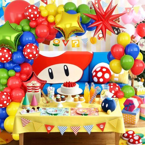 Red Blue Green Yellow Balloon Arch, Red Yellow Green Blue Balloon Garland with 4Pcs Star Foil Balloons for Birthday Baby Shower Cartoon Video Game Superhero Theme Party Decor in Saudi Arabia