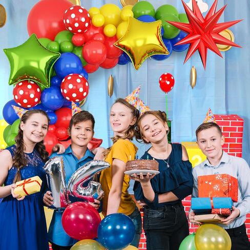 Red Blue Green Yellow Balloon Arch, Red Yellow Green Blue Balloon Garland with 4Pcs Star Foil Balloons for Birthday Baby Shower Cartoon Video Game Superhero Theme Party Decor in Saudi Arabia