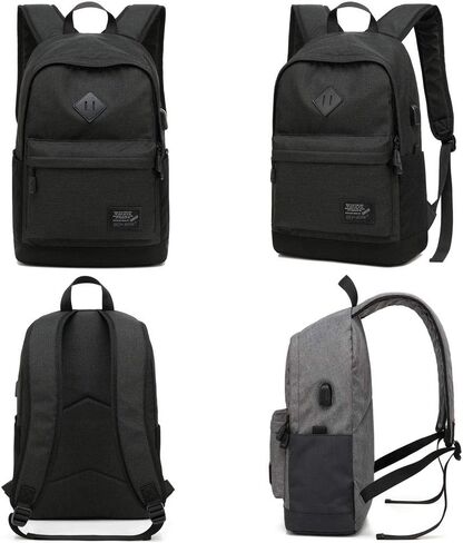 Lightweight Casual Laptop Backpack For Men Women Travel Backpacks with USB Charging Port Fashion Daypack Bookbag (Black) in Saudi Arabia