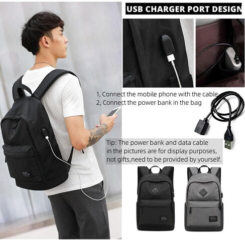 Lightweight Casual Laptop Backpack For Men Women Travel Backpacks with USB Charging Port Fashion Daypack Bookbag (Black) in Saudi Arabia