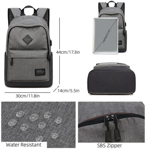 Lightweight Casual Laptop Backpack For Men Women Travel Backpacks with USB Charging Port Fashion Daypack Bookbag (Black) in Saudi Arabia