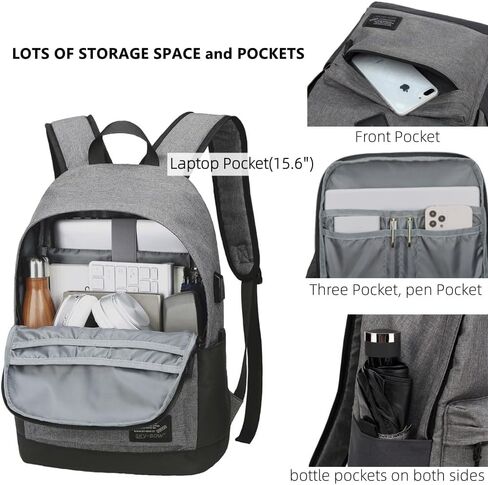 Lightweight Casual Laptop Backpack For Men Women Travel Backpacks with USB Charging Port Fashion Daypack Bookbag (Black) in Saudi Arabia