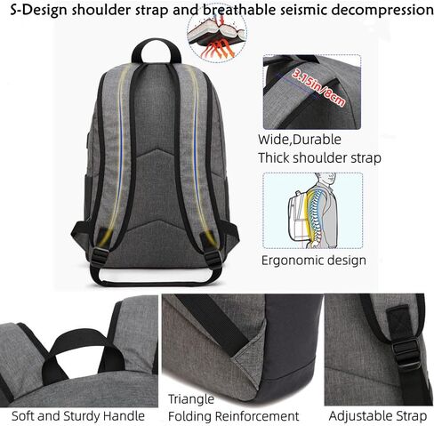 Lightweight Casual Laptop Backpack For Men Women Travel Backpacks with USB Charging Port Fashion Daypack Bookbag (Black) in Saudi Arabia