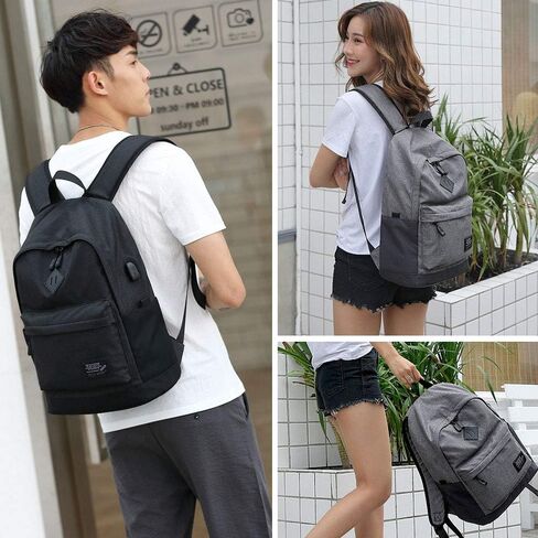 Lightweight Casual Laptop Backpack For Men Women Travel Backpacks with USB Charging Port Fashion Daypack Bookbag (Black) in Saudi Arabia