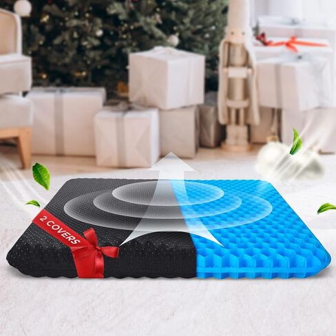Yes4All Cooling Gel Seat Cushion for Long Sitting, 2 Silk Non-Slip Magnet Covers, Large Thick Breathable Wheelchair/Car/Office Chair Cushions in Saudi Arabia