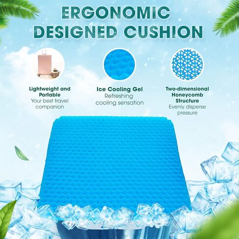Yes4All Cooling Gel Seat Cushion for Long Sitting, 2 Silk Non-Slip Magnet Covers, Large Thick Breathable Wheelchair/Car/Office Chair Cushions in Saudi Arabia
