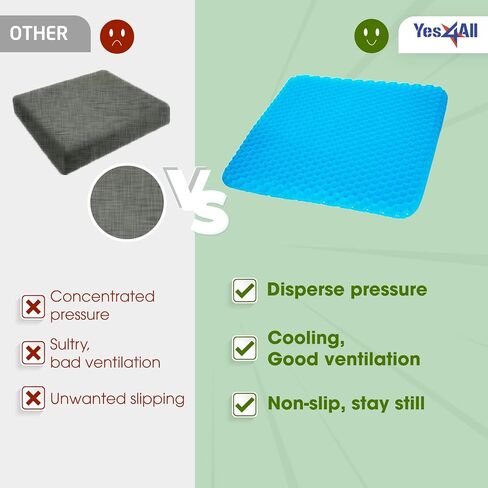Yes4All Cooling Gel Seat Cushion for Long Sitting, 2 Silk Non-Slip Magnet Covers, Large Thick Breathable Wheelchair/Car/Office Chair Cushions in Saudi Arabia