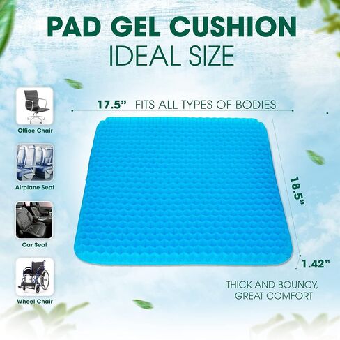 Yes4All Cooling Gel Seat Cushion for Long Sitting, 2 Silk Non-Slip Magnet Covers, Large Thick Breathable Wheelchair/Car/Office Chair Cushions in Saudi Arabia