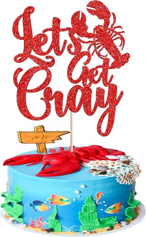 24 PCS Crawfish Cupcake Toppers Red Glitter Let's Get Cray Lobster Cupcake Picks Crawfish Party Cake Decorations for Lobster Theme Carnival Baby Shower Birthday Single Divorce Party Supplies in Saudi Arabia