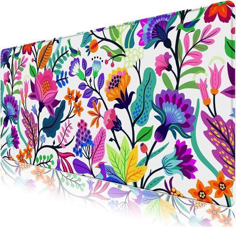 Colorful Flowers Desk Matt for Desktop, Mouse Pad Mat, Desk Mat for Keyboard and Mouse, XXL Large Mouse Pad for Desk, Anti-Slip Big Mousepad with Stitched Edges, Mouse Mat for Computer Laptop Women in Saudi Arabia