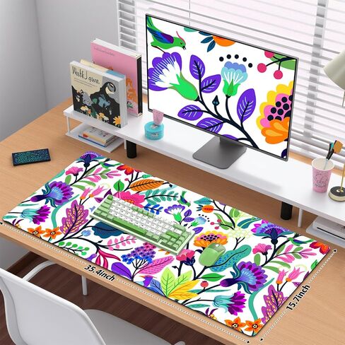 Colorful Flowers Desk Matt for Desktop, Mouse Pad Mat, Desk Mat for Keyboard and Mouse, XXL Large Mouse Pad for Desk, Anti-Slip Big Mousepad with Stitched Edges, Mouse Mat for Computer Laptop Women in Saudi Arabia