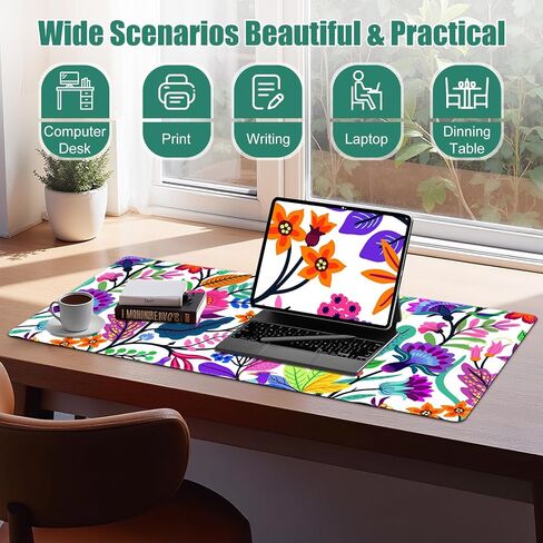 Colorful Flowers Desk Matt for Desktop, Mouse Pad Mat, Desk Mat for Keyboard and Mouse, XXL Large Mouse Pad for Desk, Anti-Slip Big Mousepad with Stitched Edges, Mouse Mat for Computer Laptop Women in Saudi Arabia