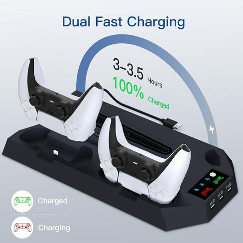 PS5 Cooling Station, PS5 Slim Stand with Controller Charging Station for PlayStation 5, PS5 Accessories Kits Black in Kuwait