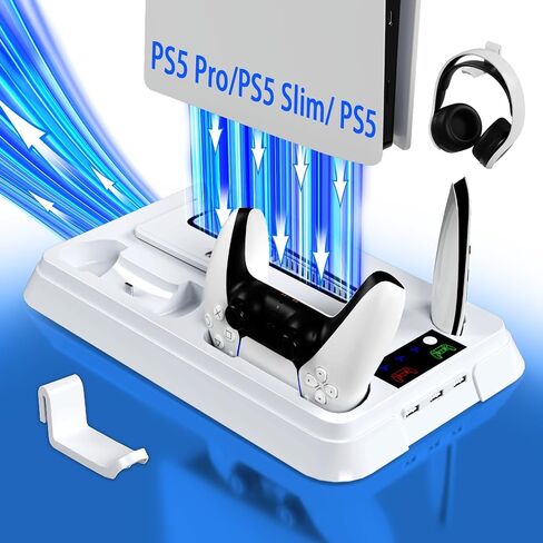 PS5 Cooling Station, PS5 Slim Stand with Controller Charging Station for PlayStation 5, PS5 Accessories Kits Black in Kuwait