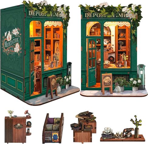Spilay DIY Book Nook Kit Dollhouse DIY Miniature Wooden Furniture Kit,Mini Handmade Doll House Model, Bookends Model Kit with dust Cover & LED for Teens and Adults Gifts（Florist' S on Spring Lsle） in Kuwait