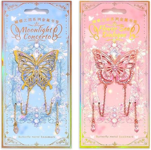 2 Pieces Butterfly Bookmarks, Metal Bookmarks, Unique Gifts Book Markers for Women Readers Girls Book Lovers, Christmas Gifts, New Year Gifts Birthday Gifts, Valentines Day Gifts (Style1) in Saudi Arabia