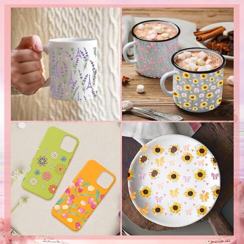زهرة UV DTF Cup Wraps - 10 ورقة من الأزهار الأشعة فوق البنفسجية DTF نقل ملصقات نقل الأزهار البرية UVDTF للكأس للزجاج ، عباد الشمس Daisy مقاوم للماء ، حرفة DIY in Saudi Arabia