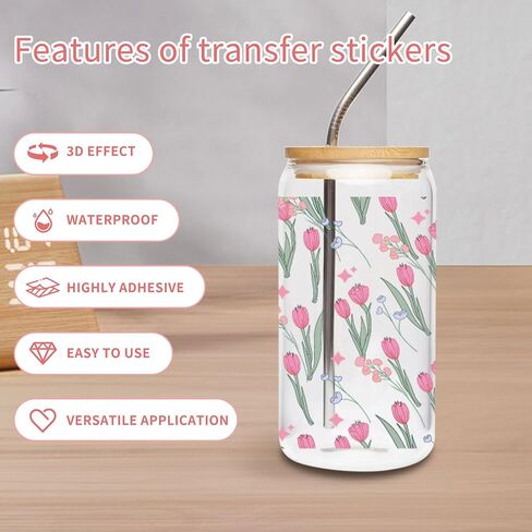 زهرة UV DTF Cup Wraps - 10 ورقة من الأزهار الأشعة فوق البنفسجية DTF نقل ملصقات نقل الأزهار البرية UVDTF للكأس للزجاج ، عباد الشمس Daisy مقاوم للماء ، حرفة DIY in Saudi Arabia