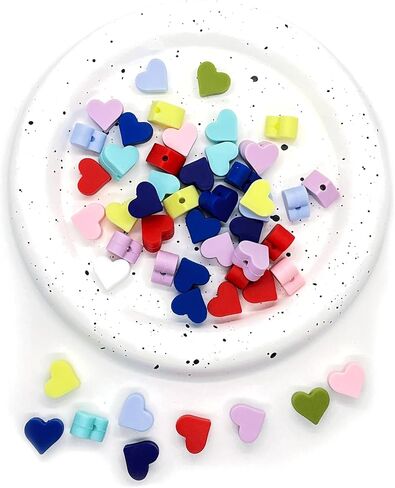 50PCS Heart Shape Silicone Beads, Square Heart Silicone Focal Beads, Colorful Spacer Silicone Beads for Keychain Making, Loose Beads Bulk for Pens Jewelry DIY Handicrafts Necklace Bracelet Accessories in Saudi Arabia
