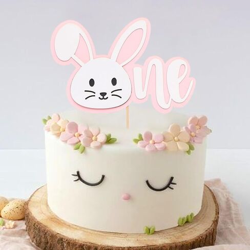 Some Bunny Is One Cake Topper - Bunny 1st Birthday Cake Smash Decorations, Easter Birthday Party Supplies for Girls, Boys, Baby Shower (Pink) in Saudi Arabia