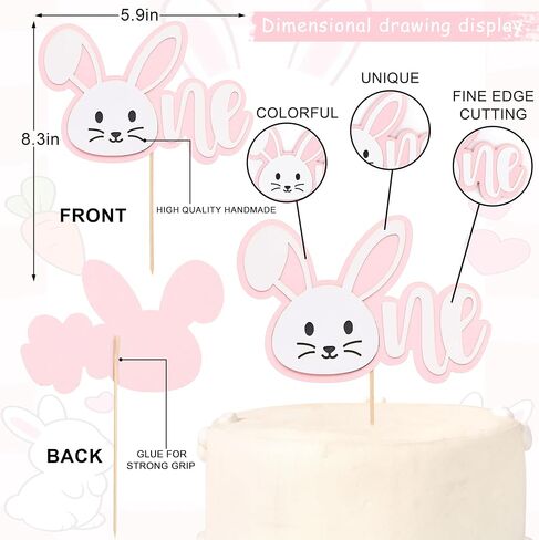 Some Bunny Is One Cake Topper - Bunny 1st Birthday Cake Smash Decorations, Easter Birthday Party Supplies for Girls, Boys, Baby Shower (Pink) in Saudi Arabia