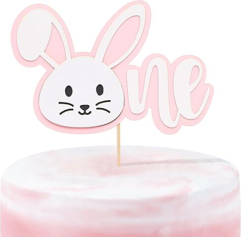 Some Bunny Is One Cake Topper - Bunny 1st Birthday Cake Smash Decorations, Easter Birthday Party Supplies for Girls, Boys, Baby Shower (Pink) in Saudi Arabia