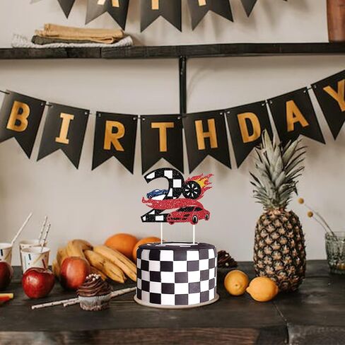 Race Car 3rd Birthday Cake Topper Party Decor Three Year Old Boys Girls Kids Third Birthday Dessert Decorations in Saudi Arabia