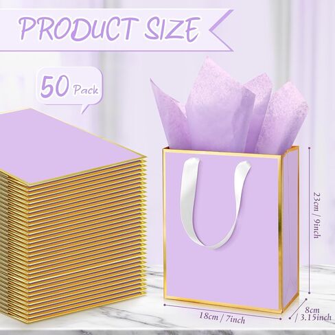 Yeaqee 50 Pack Metallic Gift Bags with Handle and Tissue Paper for Wedding Graduation Holiday Bridesmaid Thank You 5 Senses Gift Bag for Her Him Birthday 9 x 7 x 3.15''(White and Gold) in Saudi Arabia