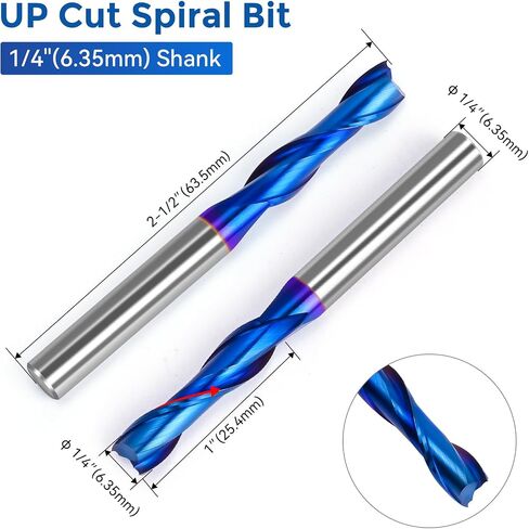 LUNYEE 2 PCS Downcut Spiral Router Bits 1/4 inch Shank, 1/4 inch Cutting Diameter Solid Carbide with Nano Blue Coating CNC Router Bits End Mill for Wood Carving, Cutting in Saudi Arabia