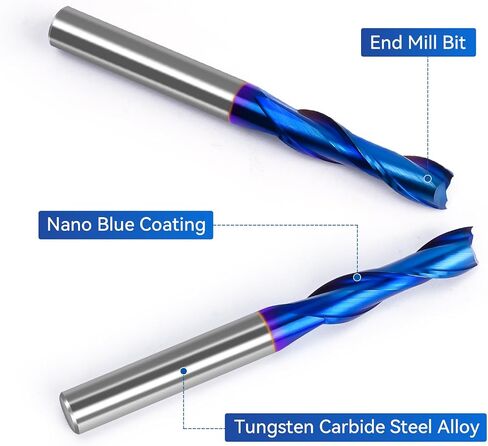 LUNYEE 2 PCS Downcut Spiral Router Bits 1/4 inch Shank, 1/4 inch Cutting Diameter Solid Carbide with Nano Blue Coating CNC Router Bits End Mill for Wood Carving, Cutting in Saudi Arabia