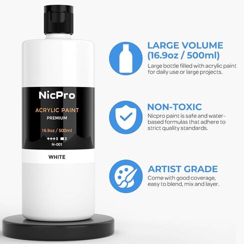 Nicpro 8 Primary Colors Acrylic Paint Set(4 oz, 120 ml), Rich Pigment, Non Toxic Craft Paint for Multi Surface Canvas Wood Rock Fabric, Art Painting Supplies for Beginner Artist Adult with Color Wheel in Kuwait