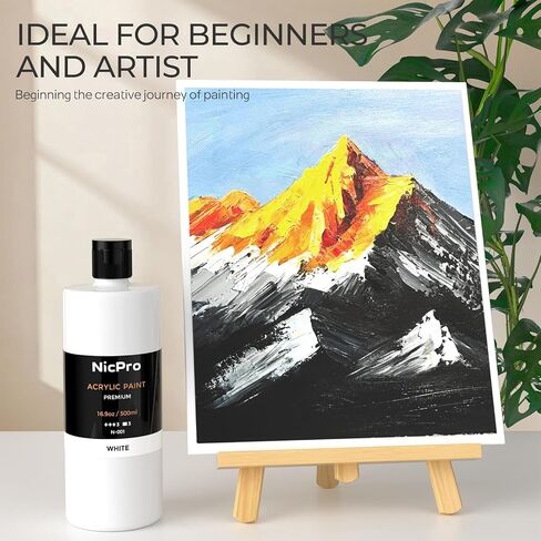 Nicpro 8 Primary Colors Acrylic Paint Set(4 oz, 120 ml), Rich Pigment, Non Toxic Craft Paint for Multi Surface Canvas Wood Rock Fabric, Art Painting Supplies for Beginner Artist Adult with Color Wheel in Kuwait