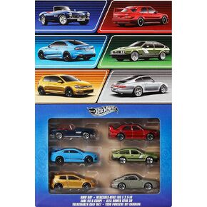 Hot Wheels 1:64 Scale Die-Cast Toy Cars ، مجموعة من 6 مركبات أوروبية مع Deco المرتفعة (قد تختلف الأنماط)