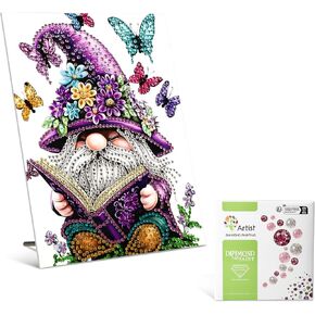 KEYIFA Tabletop Diamond Art Painting Kit, Reading Gnome and Butterflies, Stand Up Rhinestone Gem Art Craft Kit for Adults, DIY Special Crystal Diamond Desk Placement Ornament Table Decoration