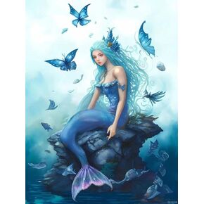 jxavaxde 5d Fairy Diamond Art Painting Blue Butterfly Beauty ، مبتدئين DIY Full Circle Diamond Cross Stitch Kit ، مثالي لديكور الجدار المنزلي الدافئ والأعياد هدية 12x16 بوصة