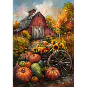 IMLQJES Autumn Diamond Painting Kit for Adults - 5D Fall Farm Pumpkins Diamond Art Kit - Perfect for Thanksgiving DIY Gifts and Home Decor 12x16 Inch