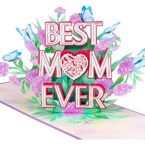 Best Mom Ever Pop Up Cards, Carnations, Beautiful 3D Greeting Cards, Ideal Gift for Birthday, Mothers Day, Anniversary, Valentine's Day, Mom, Godmother, Stepmom, Mother in Law, 5x7
