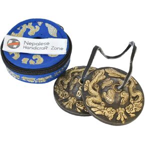 Tingsha/Tibetan Meditation Bell/Finger Cymbals with free Silk Case by Nepalese Handicraft Zone (Golden)