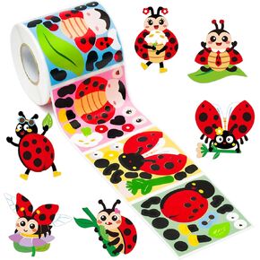 ملصقات Haooryx DIY Ladybug Kids - 300pcs Hello Spring Self -Deficive Cartoon Ladybug ملصقات Lrown Make Your Gift Wrapp Mix و MTACH Paper Craft GiftWrap Botting Bottle