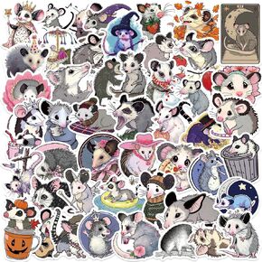 50Pcs Opossum Cartoon Stickers Funny Latin America Animal Possum Stickers Decal Childrens Decorative Sticker for Kids Teens Adults Stickers for Water Bottle Laptop