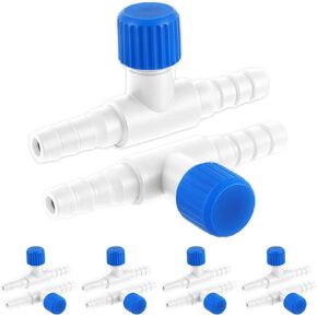 Aquarium Air Valve, 10 Pcs Aquarium Air Pump Control Valves T Shaped Single Way Plastic Air Flow Control Regulator Aquarium Air Pump Accessories for Fish Tank 3/16" ID Tubing (Blue White)