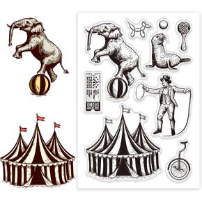 CHGCRAFT Circus Animals Clear Stamps Custom Silicone Clear Stamps Elephant Poster Clear Stamps for DIY Scrapbooking Photo Album Decorative Cards Making, Circus, 6.3X 4.33x 0.12inch