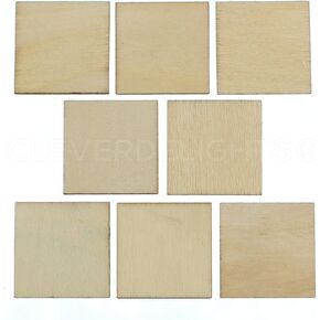 CleverDelights 1 Inch Wood Squares - 50 Pack - 1/16" Thick - 1" Unfinished Craft Pieces