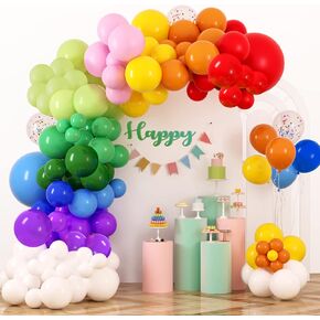 RUBFAC Rainbow Balloons Garland Arch Kit, 129pcs 12 Assorted Color Balloons Colorful Party Balloons for Birthday Party Baby Shower Decoration