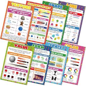 gisgfim 8Pcs Art Posters Elements of Art Principles of Design Classroom Decorations Arts Classroom Poster for Student Teacher Supplies Elementary Middle School High School Must Haves 15.7 x 11in