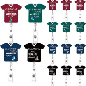 Geyoga 12 Pcs Housekeeping Appreciation Badge Reels Patient Access Week Gifts Retractable ID Badge Holder Clip for Nurse Hospital Cleaning Your Worries Away for Customer Service Staff Coworker