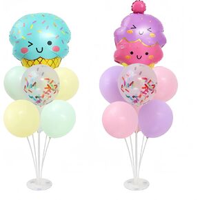 BoKin Ice Cream Balloons Stands for Table 2 Sets, Sprinkle Balloons Girls Birthday Party Decorations, Ice Cream Party Decorations Pastel Balloon Garland Kit