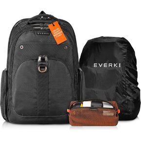 حقيبة ظهر كمبيوتر محمول من Everki Atlas Business (EKP121) مع Pouch Orange Accessory Pouch & Rain Cover - حقيبة ظهر للرجال مع مقصورة 13 "-17.3" ، 32 لتر سعة - حقيبة ظهر صديقة للسفر ، حزمة الحقيبة والغطاء